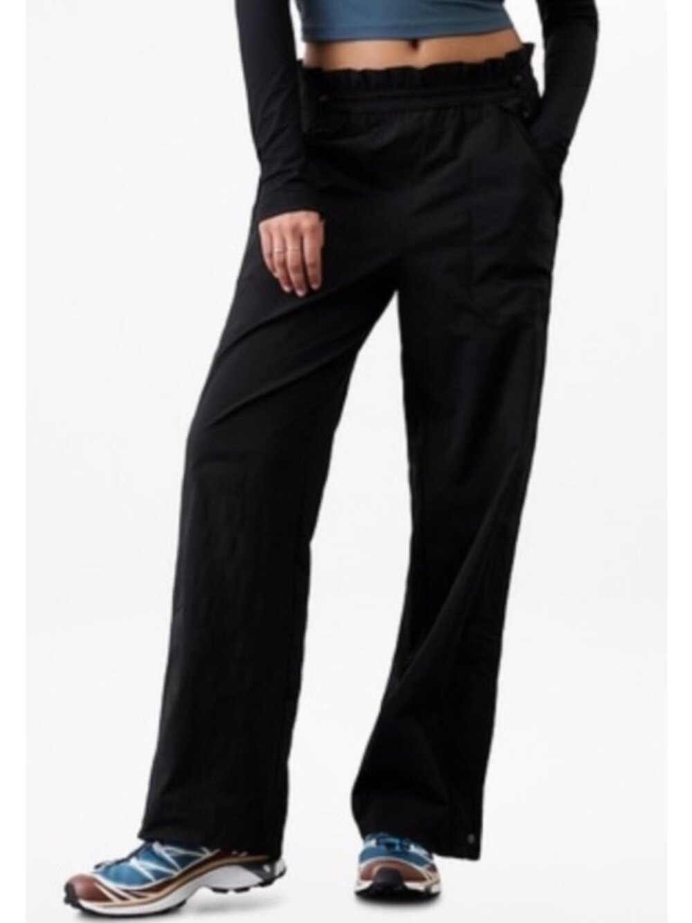 NEW Athleta Trekkie Parachute Wide-Leg Pants XL Tall Black Pull-On Lightweight